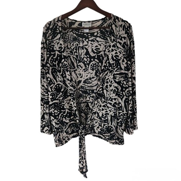 Chico's Tops - Chicos Travelers Black Beige Tie Front Cardigan Top 3/4 Sleeves Size 3 XL